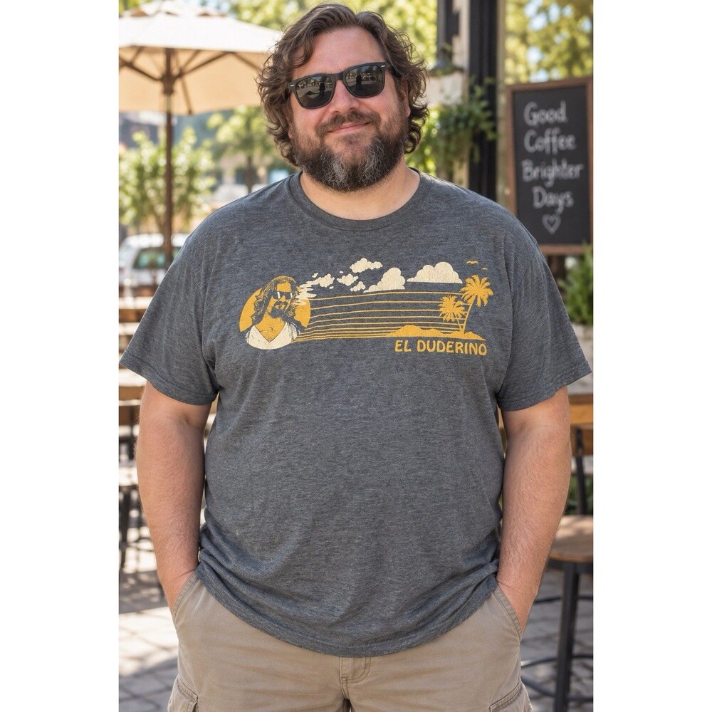 The Big Lebowski El Duderino Men’s 2X Gray T-Shirt Ripple Junction 90s Classic